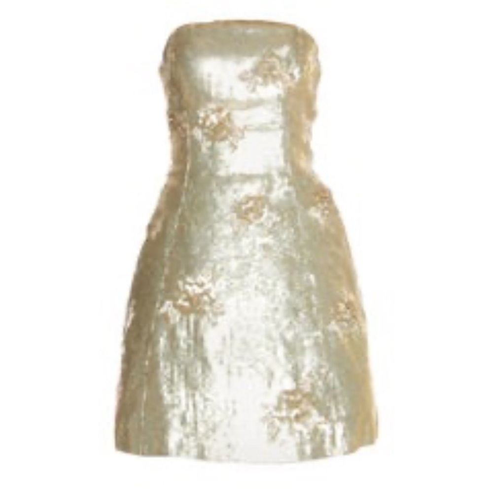 Oscar de la Renta Matte Gold Sequin Embellished Strapless Mini Dress size 8, 10